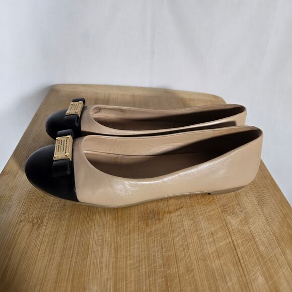 Marc Jacobs Ballet Flats Preppy Bow Black Tan 36 5.5 6 Classic Capsule Leather - Picture 7 of 8